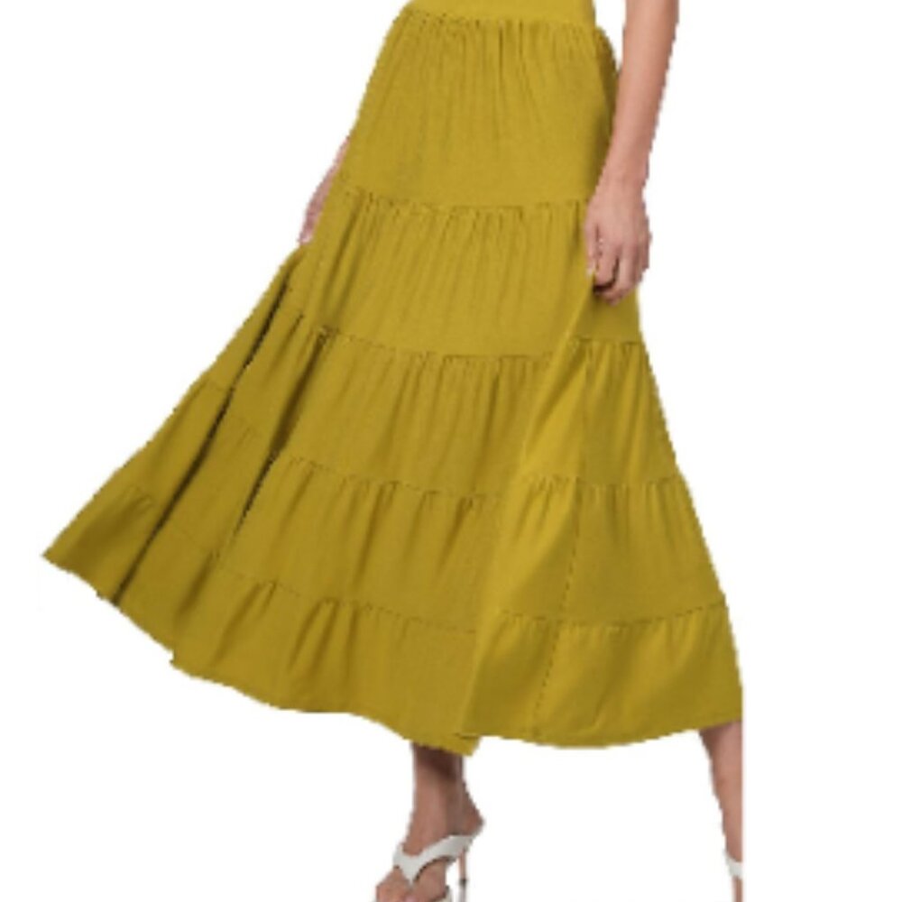 Zenana Maxi Skirt Womens Plus Size Tiered Raw Hem Plus Size 1X-2X - 3X G/Mustard
